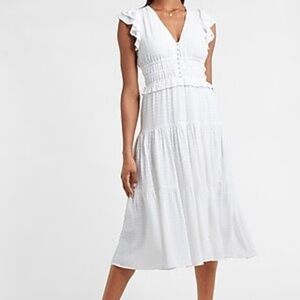 Express White Flutter Sleeve Smocked Waist Midi Dress Size Medium